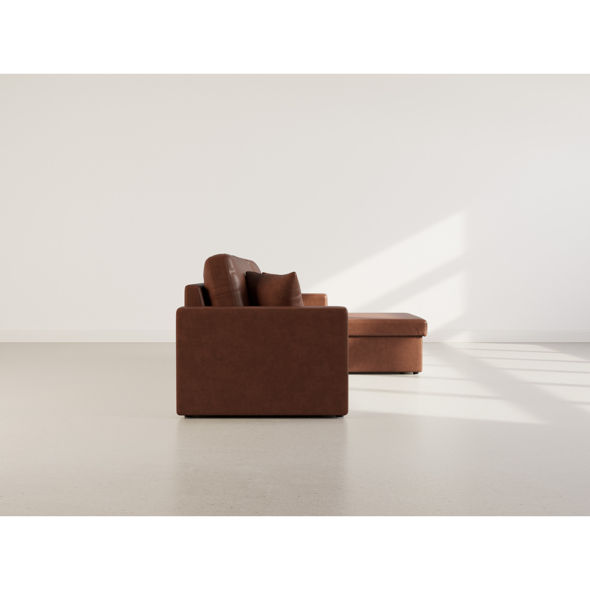 Cyrus - Canapé d'angle réversible 4 places - convertible avec coffre - en simili - Cognac