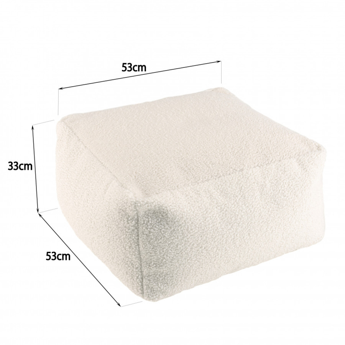 ALBANE - Pouf carré 53x53cm tissu bouclette blanc