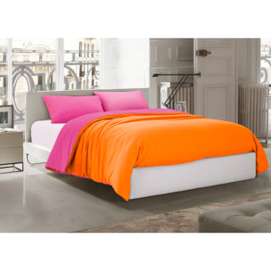 Parure Copripiumino Bicolor Estate/Inverno 100% Cotone Tinta Unita Amici Arancio/Fucsia