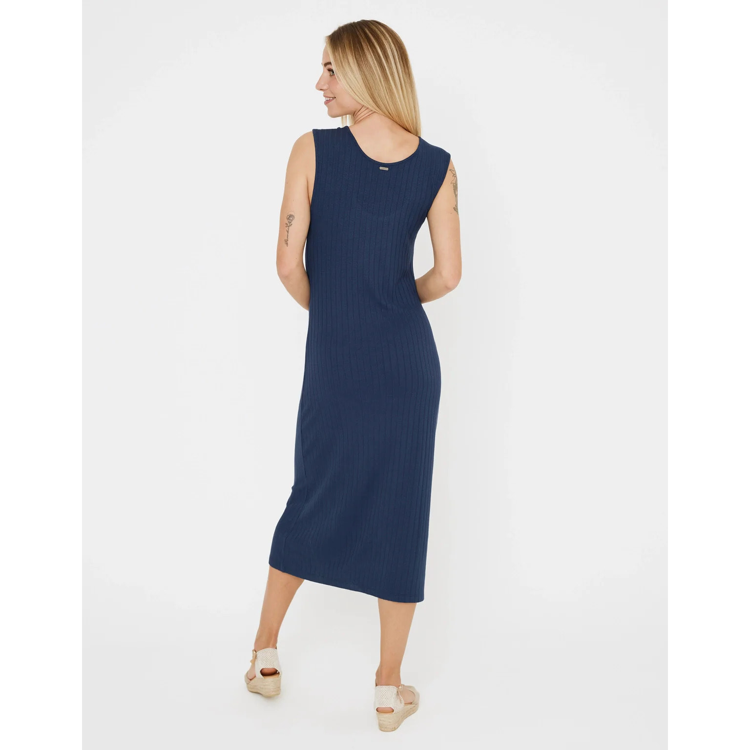 Vestido Midi Largo Cuello Redondo Azul Marino - Desita