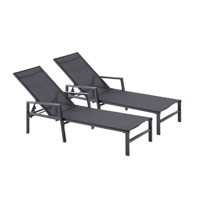 Lot de 2 transats en aluminium gris foncé et noir SITGES