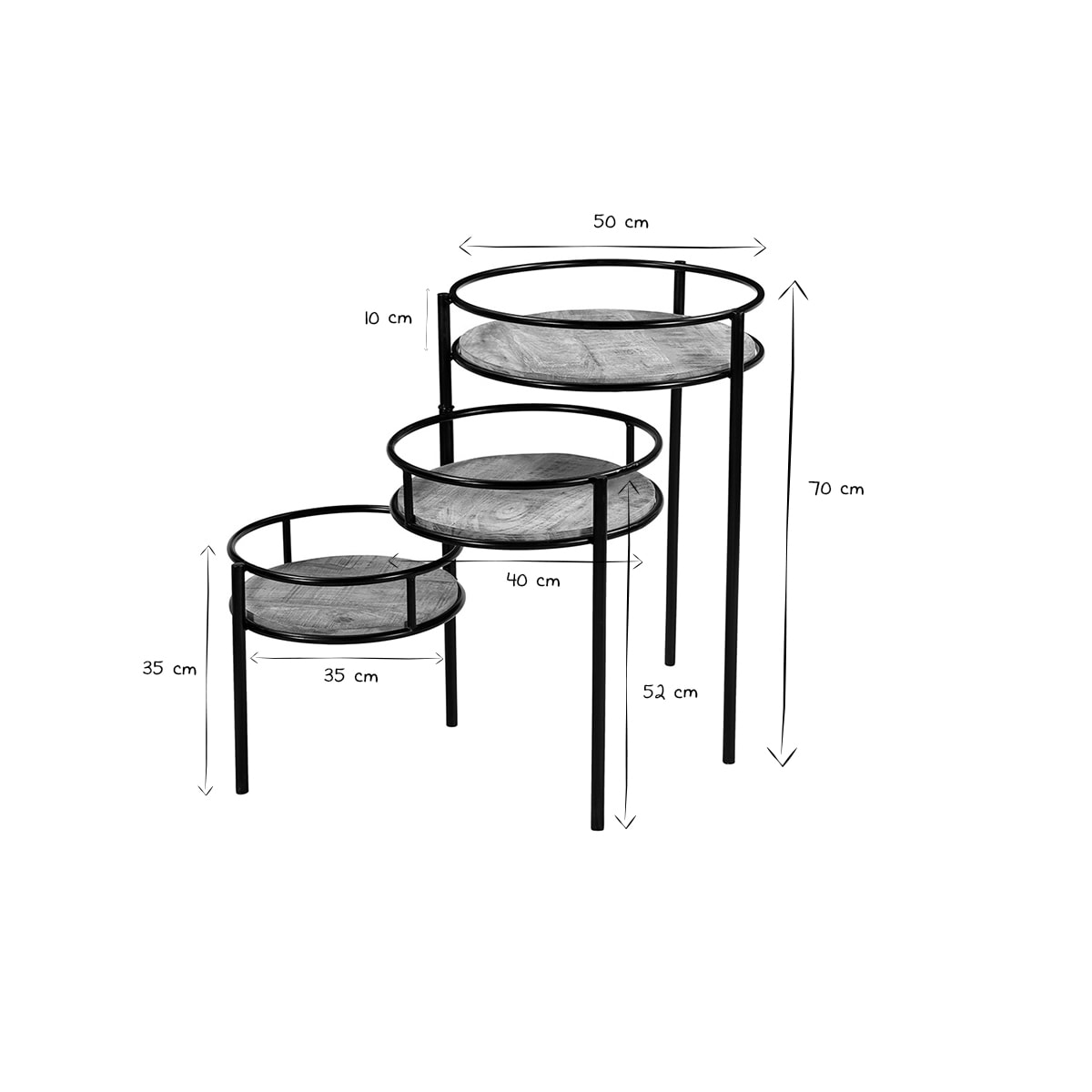 Support de plantes modulable en bois manguier massif et métal noir L50 cm THREE