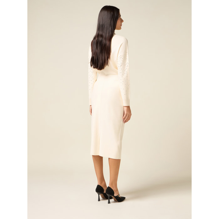 Oltre - Gonna in maglia con cristalli - Bianco