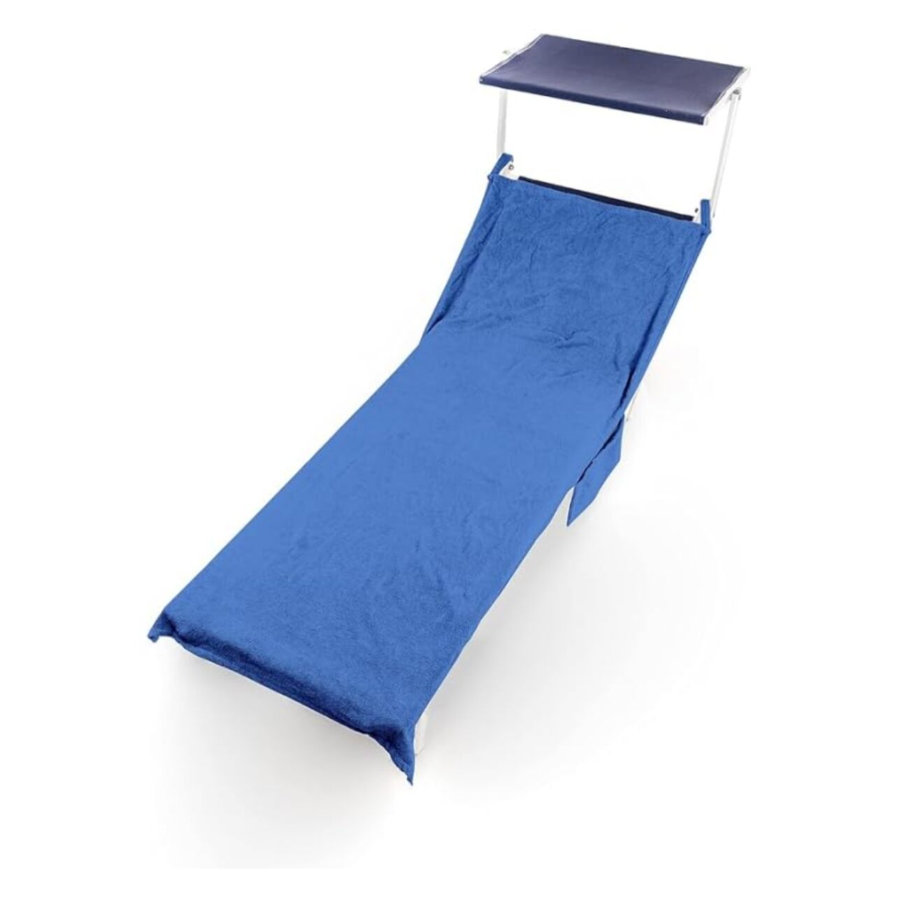 INTRECCI Telo Mare in Spugna, Asciugamano da Spiaggia Grande, 75x190 cm, Telo Mare Lettino con Tasche Portaoggetti e Bottoni, 100% Cotone, Morbido, Assorbente, Asciuga Rapidamente, Colore: Blu