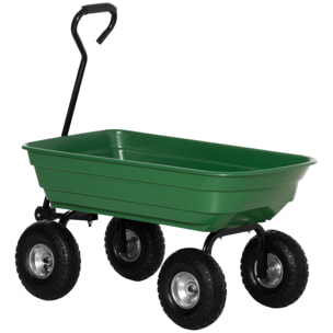 Chariot de Jardin 100L max. 250 Kg 4 roues pneumatiques poignée réglable noir vert