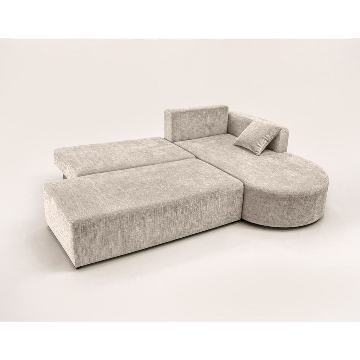 Miro - Canapé d'angle droit 4 places convertible avec coffre en velours texturé - Beige