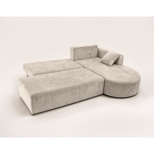 Miro - Canapé d'angle droit 4 places convertible avec coffre en velours texturé - Beige