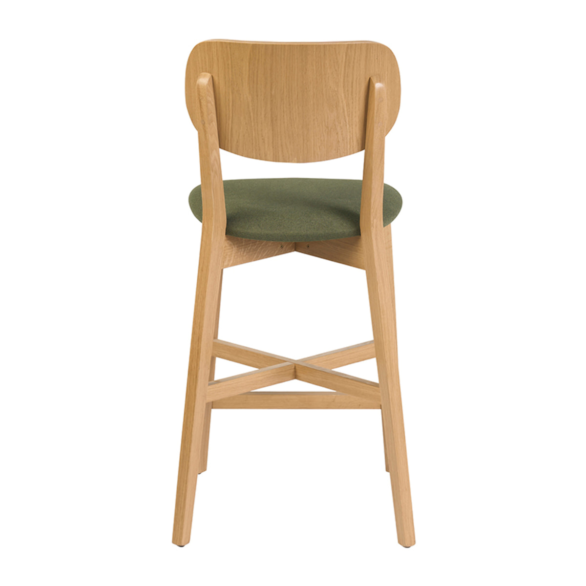 Tabouret de bar en bois clair chêne et tissu effet velours texturé vert kaki H65 cm LUCIA