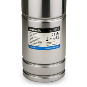 Bomba sumergible 370 W, caudal 20 L/min, altura máxima 50 m para aguas limpias - GREENCUT