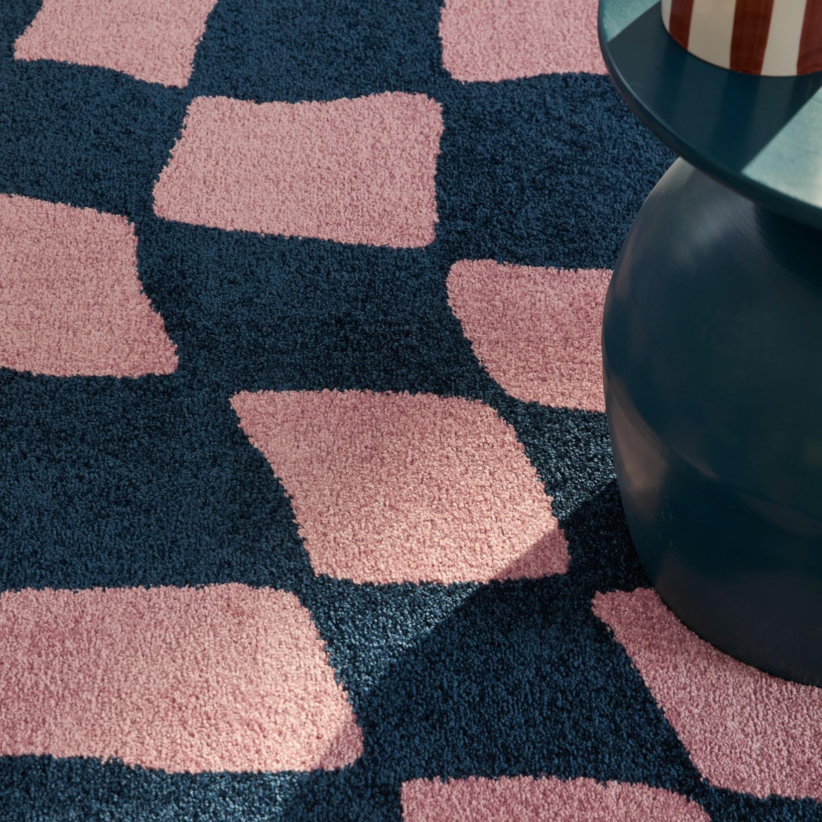 GROOVY - Tapis rétro coloré style seventies - Confortable et moelleux - Bleu