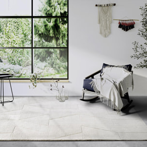 Tapis salon géométrique, relief tissé à la main, design authentique