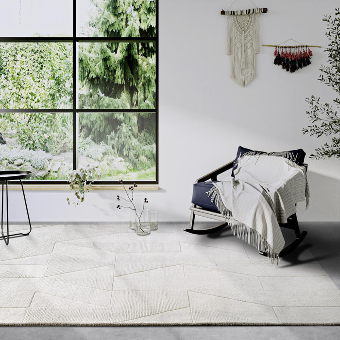 Tapis salon géométrique, relief tissé à la main, design authentique