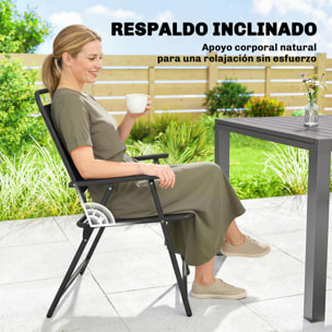 Juego de 4 Sillas de Jardín Exterior Plegables, Sillas Terraza Exterior con Reposabrazos, Respaldo y Asiento de PP, Marco Metálico, 55x63x93 cm, Negro