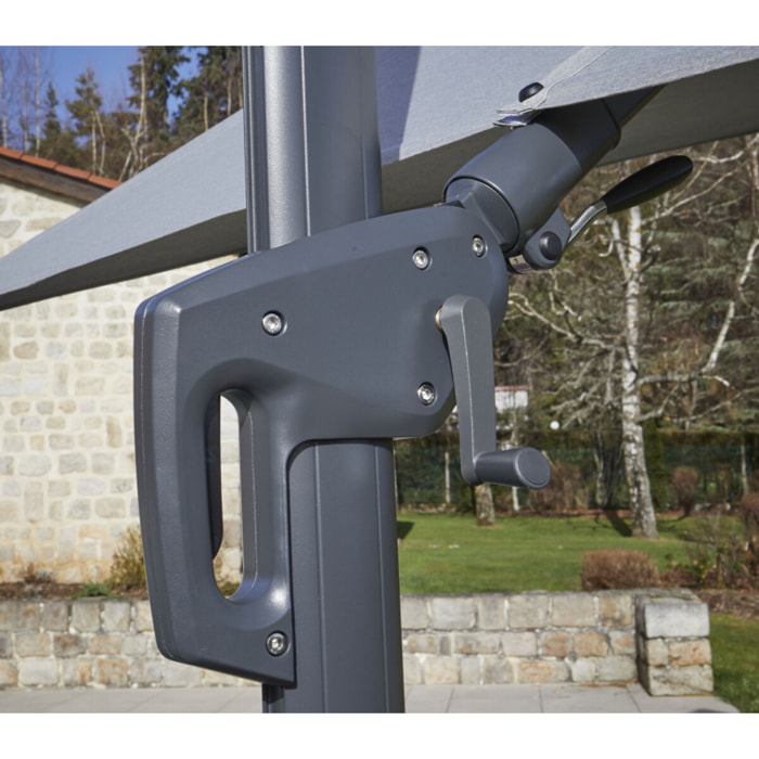 Parasol déporté 3x3m double inclinaison - gris anthracite - EMERAUDE