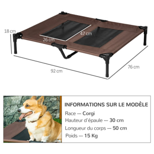 Lit sur pieds pour chien chat lit de camp animal lit surélevé Oxford textilène micro-perforé dim. 92L x 76l x 18H cm marron