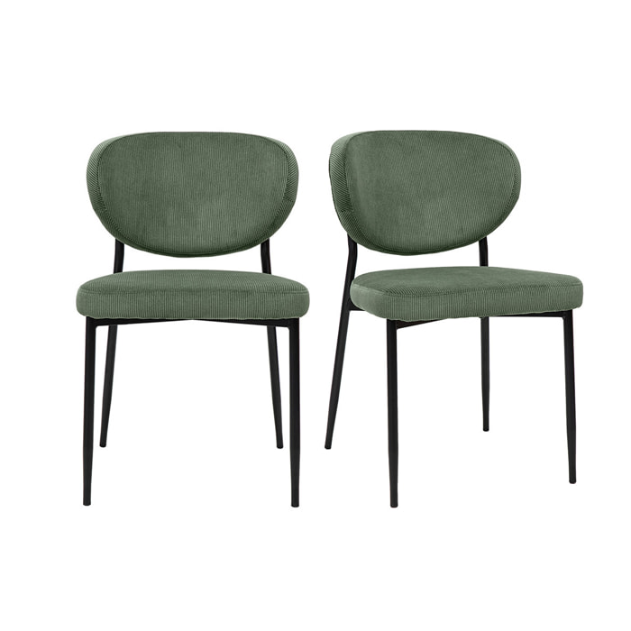 Chaises en tissu velours côtelé vert kaki et métal noir (lot de 2) BREKA