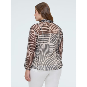 Fiorella Rubino - Blusa in georgette con stampa e fiocco - Bianco