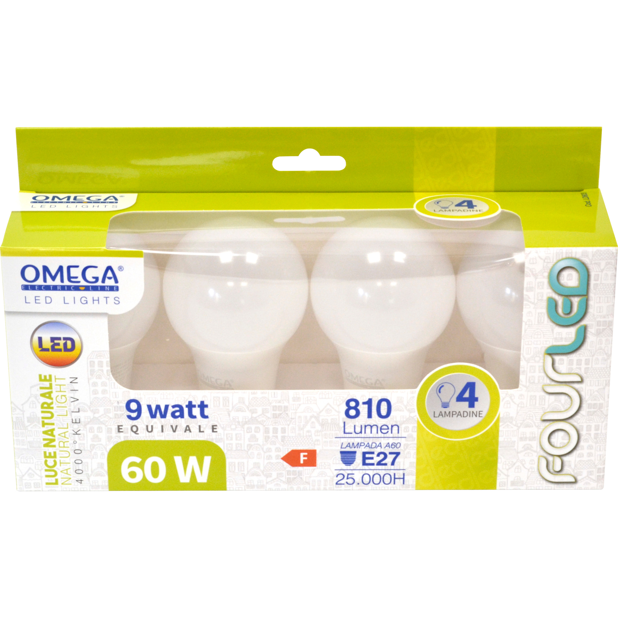 OMEGA Set 4 Pezzi Goccia A60 9W LED