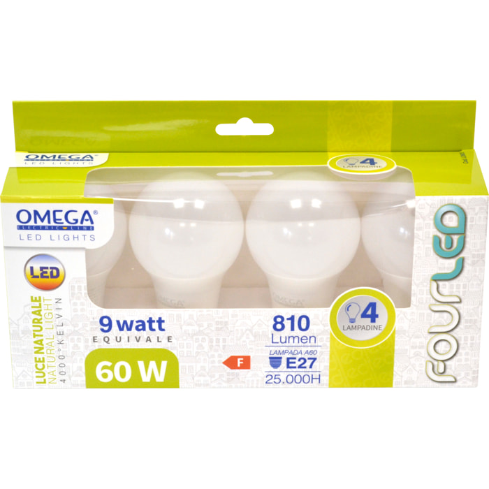 OMEGA Set 4 Pezzi Goccia A60 9W LED