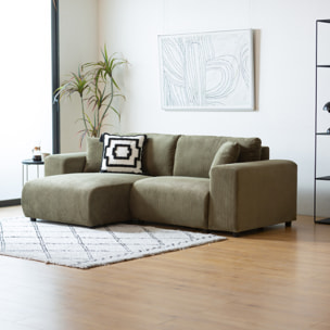 JAMBI Canapé d'angle réversible 3 places en velours côtelé vert