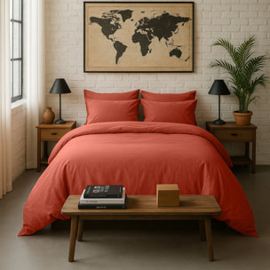 Drap housse percale de coton lavé terre de sienne