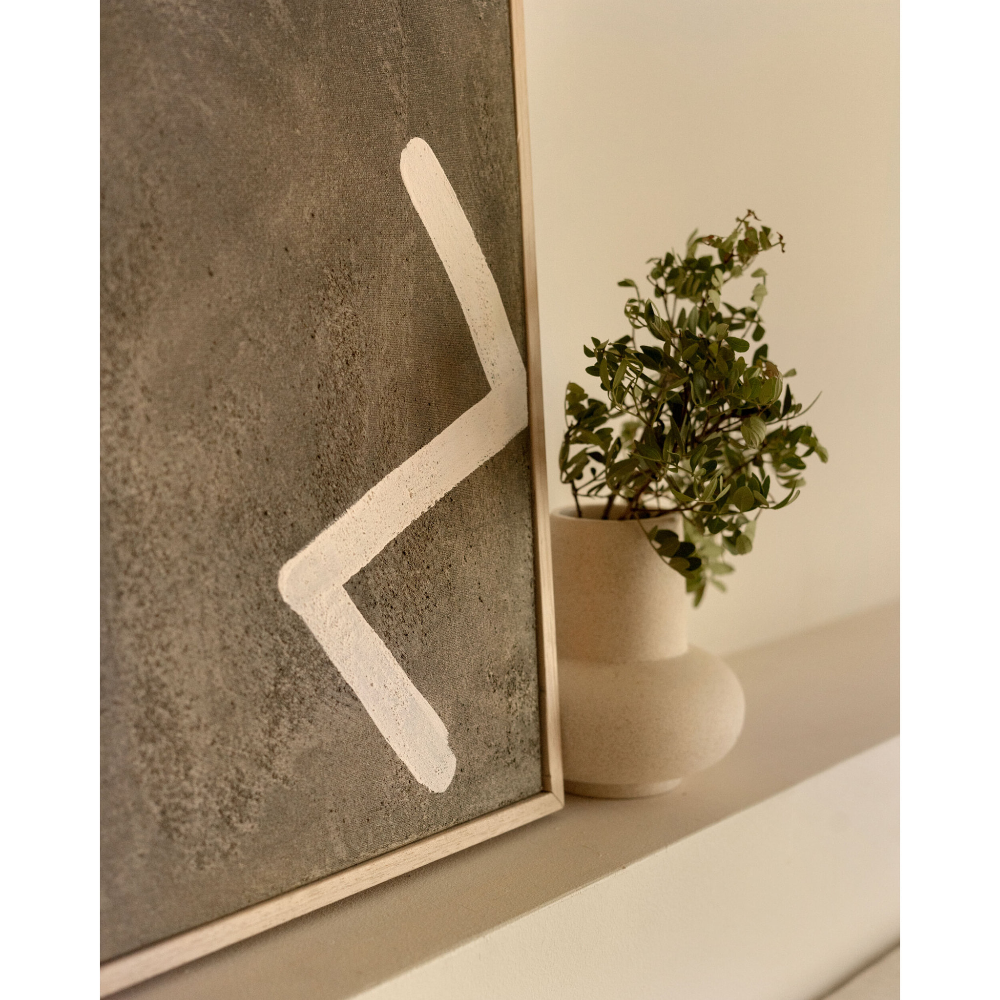 Tableau vert et blanc décoratif sur coton avec cadre en bois peint à la main à la peinture à l'huile en différentes tailles