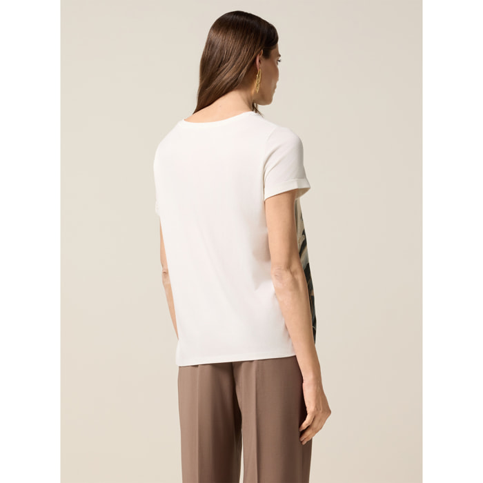 Oltre - T-shirt bimaterica con stampa - Bianco