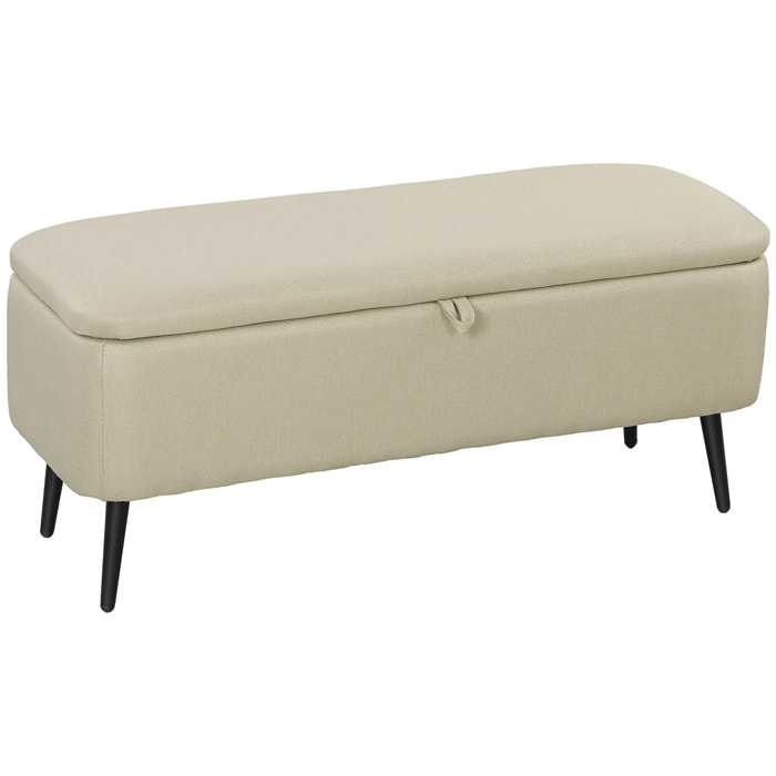 Puff Almacenaje Banco Almacenaje con Tapa Abatible y Patas de Acero Tapizado en Lino para Dormitorio Salón Entrada Carga 150 kg 101x38,5x44,5 cm Beige