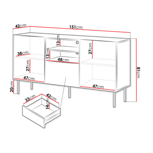Franco - buffet bas - effet bois - 2 portes, 2 niches et 1 tiroirs - 150 cm - Bois / Noir