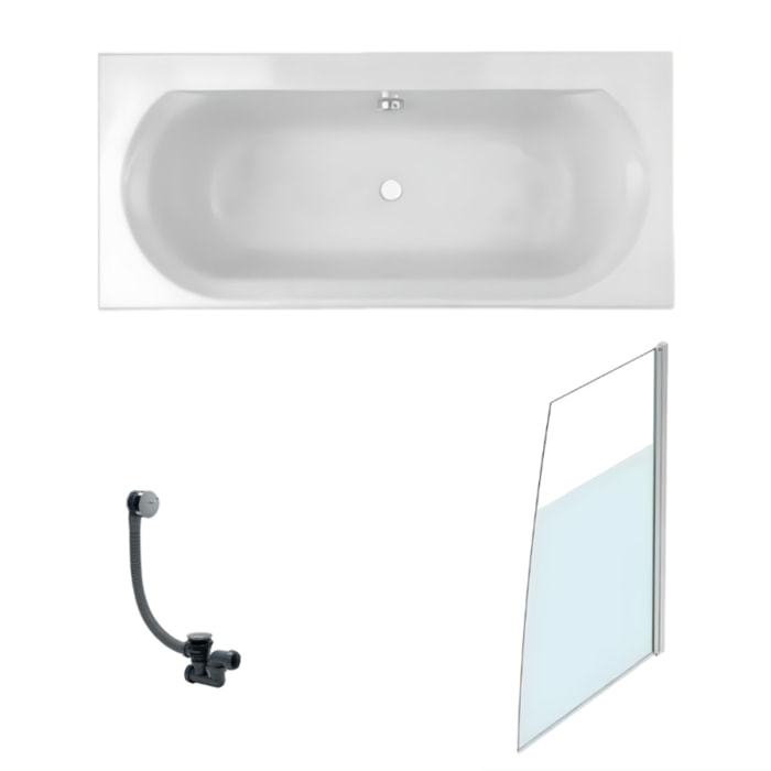 Baignoire droite 180 X 80 Elise acrylique + pare bain volet droite + vidage