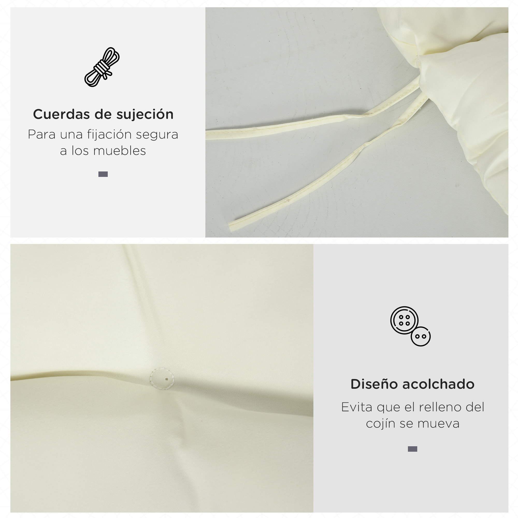 Cojín para Tumbona de 1 Plaza 200x60x13 cm Cojín Rectangular de Algodón para Tumbonas Cojín de Asiento y Respaldo Cómodo para Jardín Terraza Balcón Crema