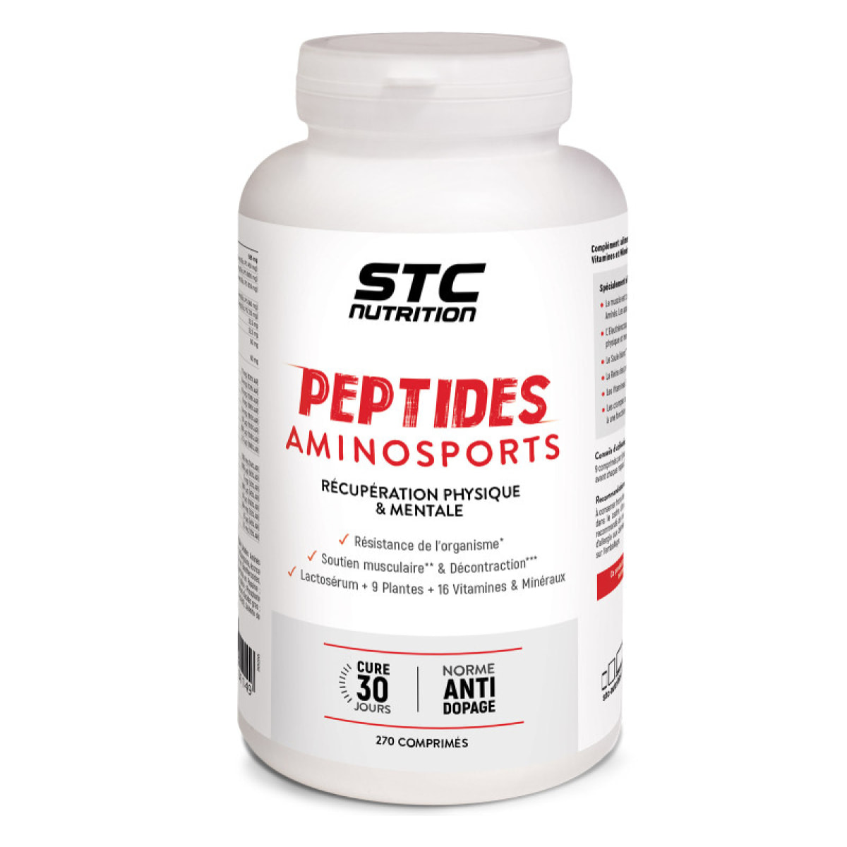 Peptides Aminosports - Récupération physique & mentale - Peptides de Lactosérum, extraits de Plantes, Vitamines et Minéraux - anti-dopage - Cure de 30 j