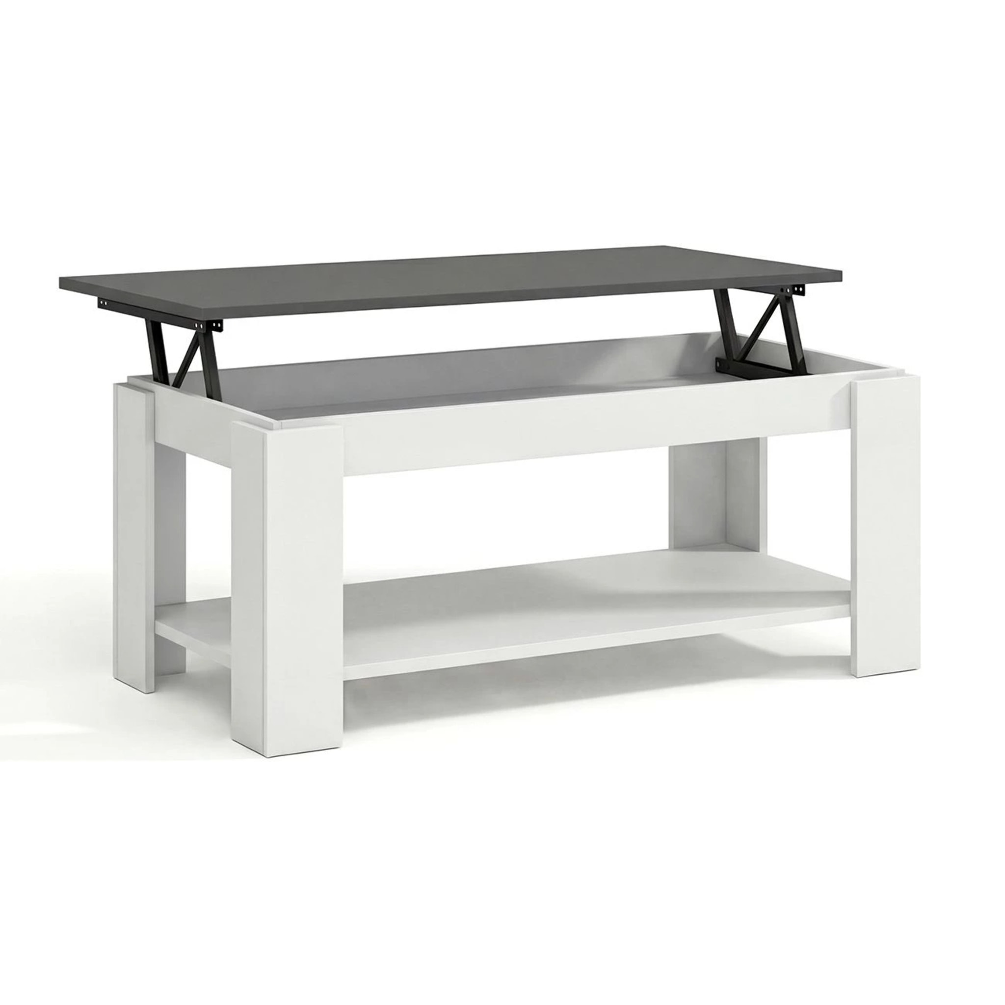 Mesa de centro elevable con almacenaje en blanco mate y gris grafito 102x43-54 cm Lya Blanco Artik (Blanco Mate) - Gris Grafito