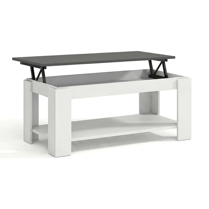 Mesa de centro elevable con almacenaje en blanco mate y gris grafito 102x43-54 cm Lya Blanco Artik (Blanco Mate) - Gris Grafito