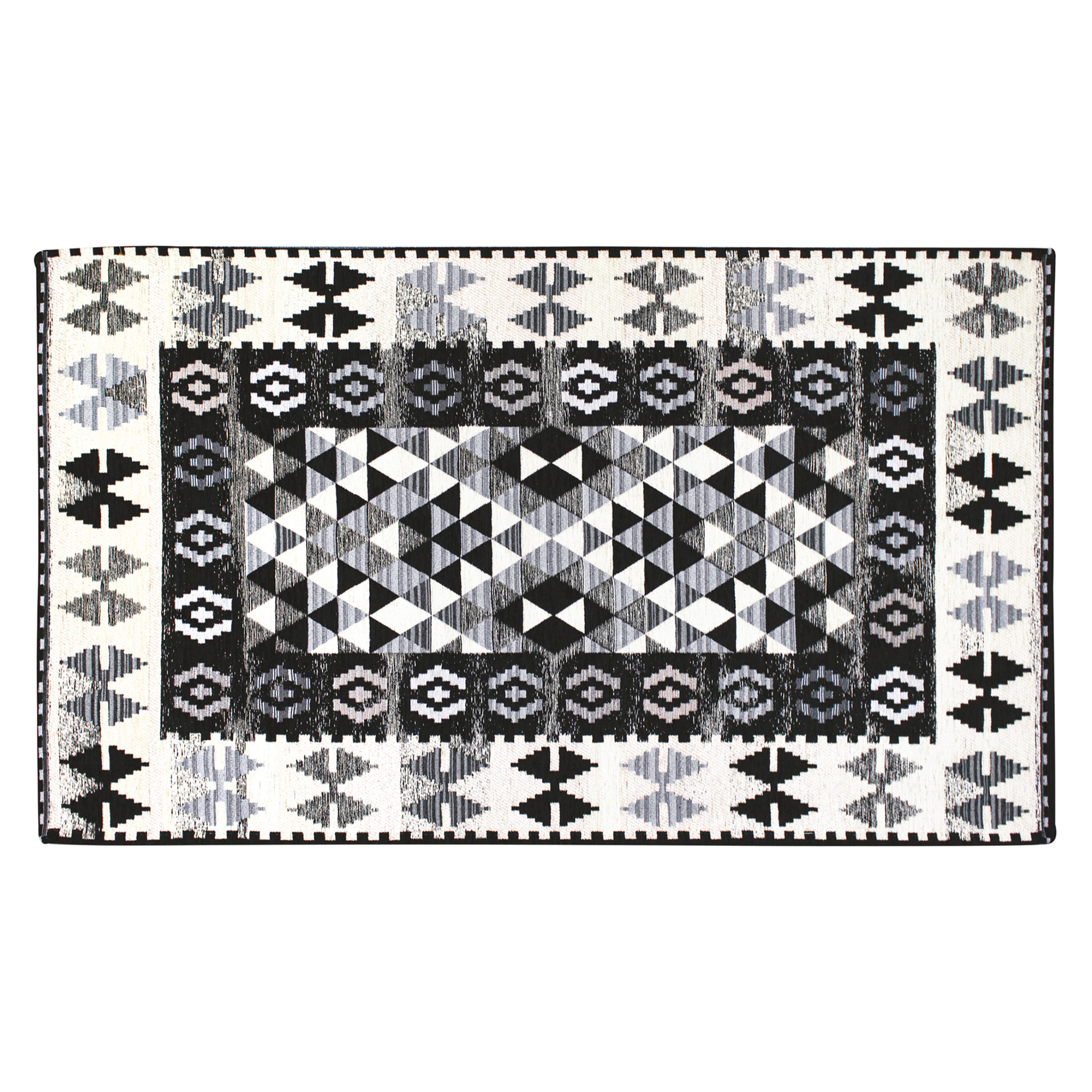 TAPPETO ARREDO DIS.KILIM COL.NERO 80X150 CM CON ANTISCIVOLO MADE IN ITALY