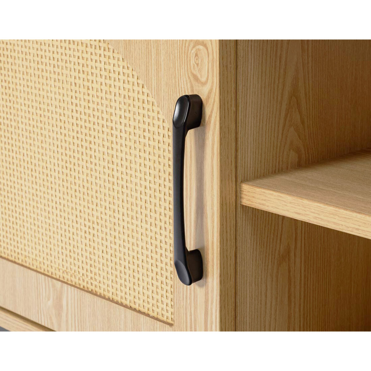 Nagato - meuble tv - cannage et effet bois - 2 portes et 2 niches - 120 cm - Bois / Noir