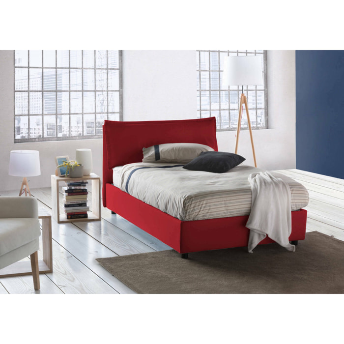 Letto piazza e mezza Asso, Letto contenitore con rivestimento in tessuto, 100% Made in Italy, Apertura frontale, adatto per materasso Cm 120x190, Rosso
