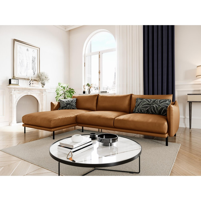 Canapé d'angle gauche ''Paris'' 5 places en cuir véritable marron clair