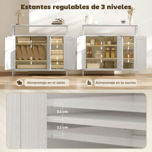 Aparador 3 Puertas, Aparador para Salón Industrial, con Compartimento Abierto, Estantes Ajustables, para Comedor, Entrada, Dormitorio, Blanco, 100x35x88 cm
