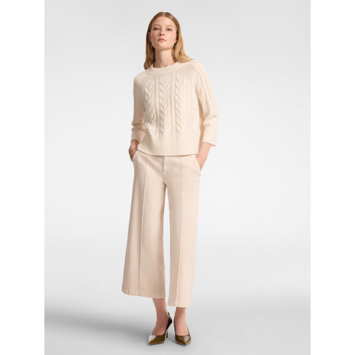 Elena Mirò - Pantaloni cropped marinière - Beige