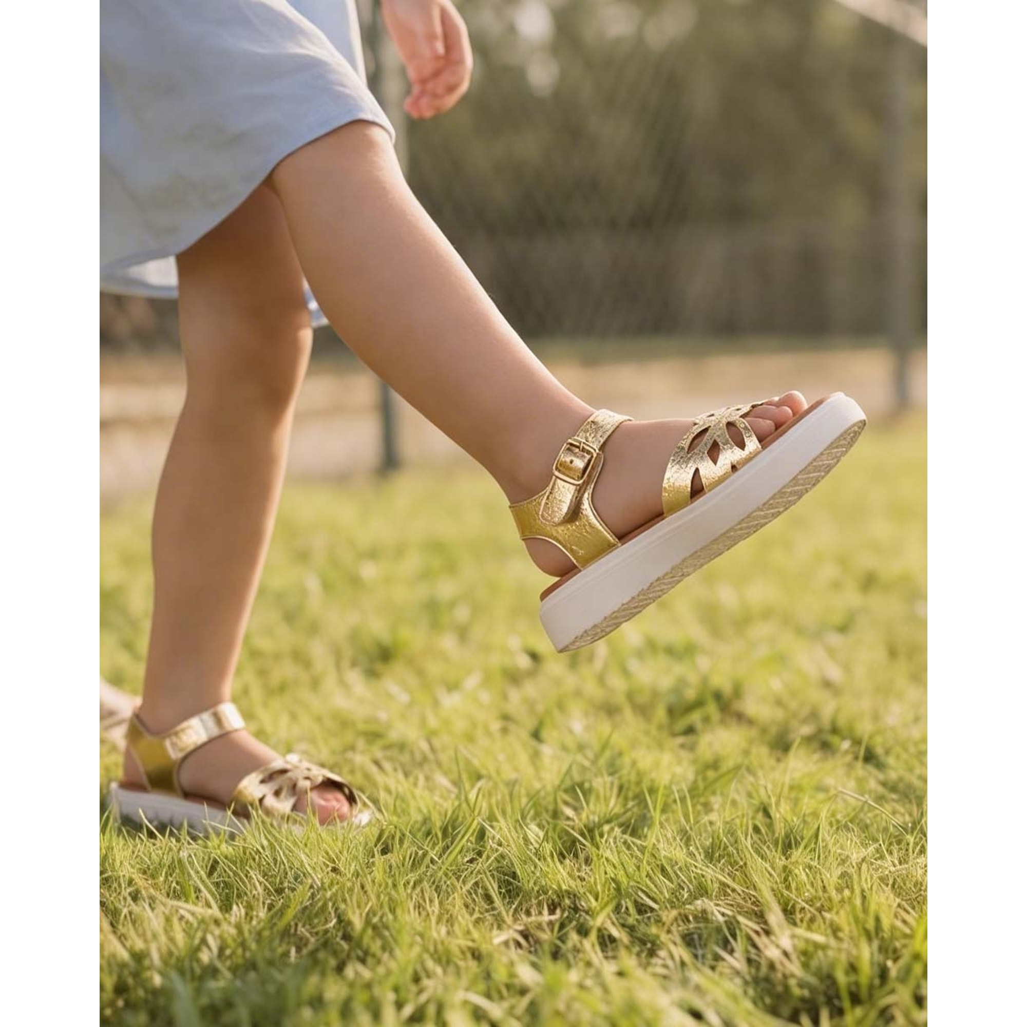 Sandalias de Piel - Platino - Tacón: 2 cm