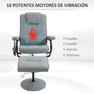 Sillón de Masaje Eléctrico con Reposapiés Sillón Relax Giratorio Reclinable hasta 145° con Control Remoto y 10 Puntos de Masaje Tapizado en PU Gris