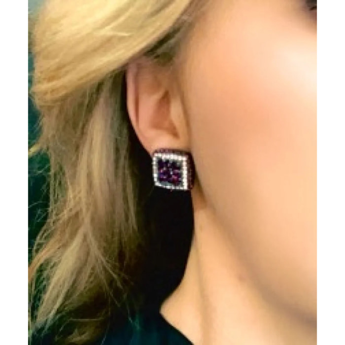 Pendiente clip multicristal Sw y plata 925 10µ