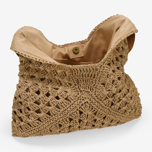 Bolso de hombro tostado en rafia