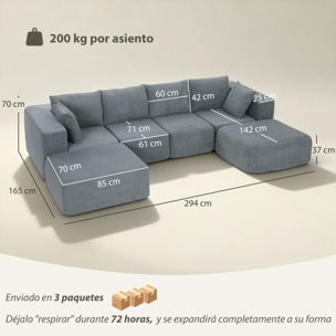 Sofá Modular en Forma de U, Sofá de Esquina Seccional de 4 Plazas con 2 Taburetes, Almohadas, Reposabrazos Anchos, sin Montaje, Asientos Amplios y Profundos, Tapizado en Terciopelo, Gris Oscuro