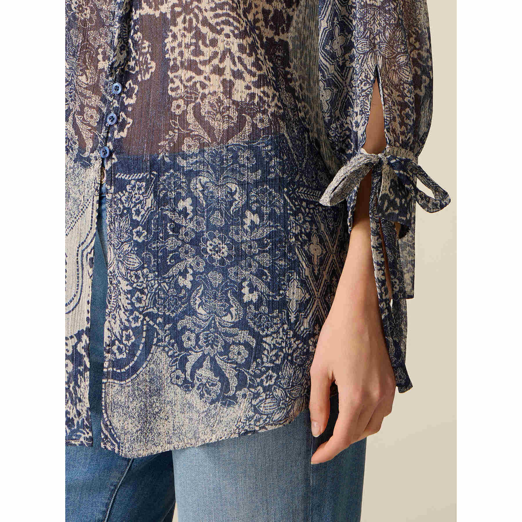 Oltre - Blusa estampada con lazos - Azul