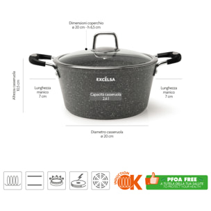 Casseruola 20 cm con Coperchio Excelsa – Forn-Ok, Alluminio Grigio