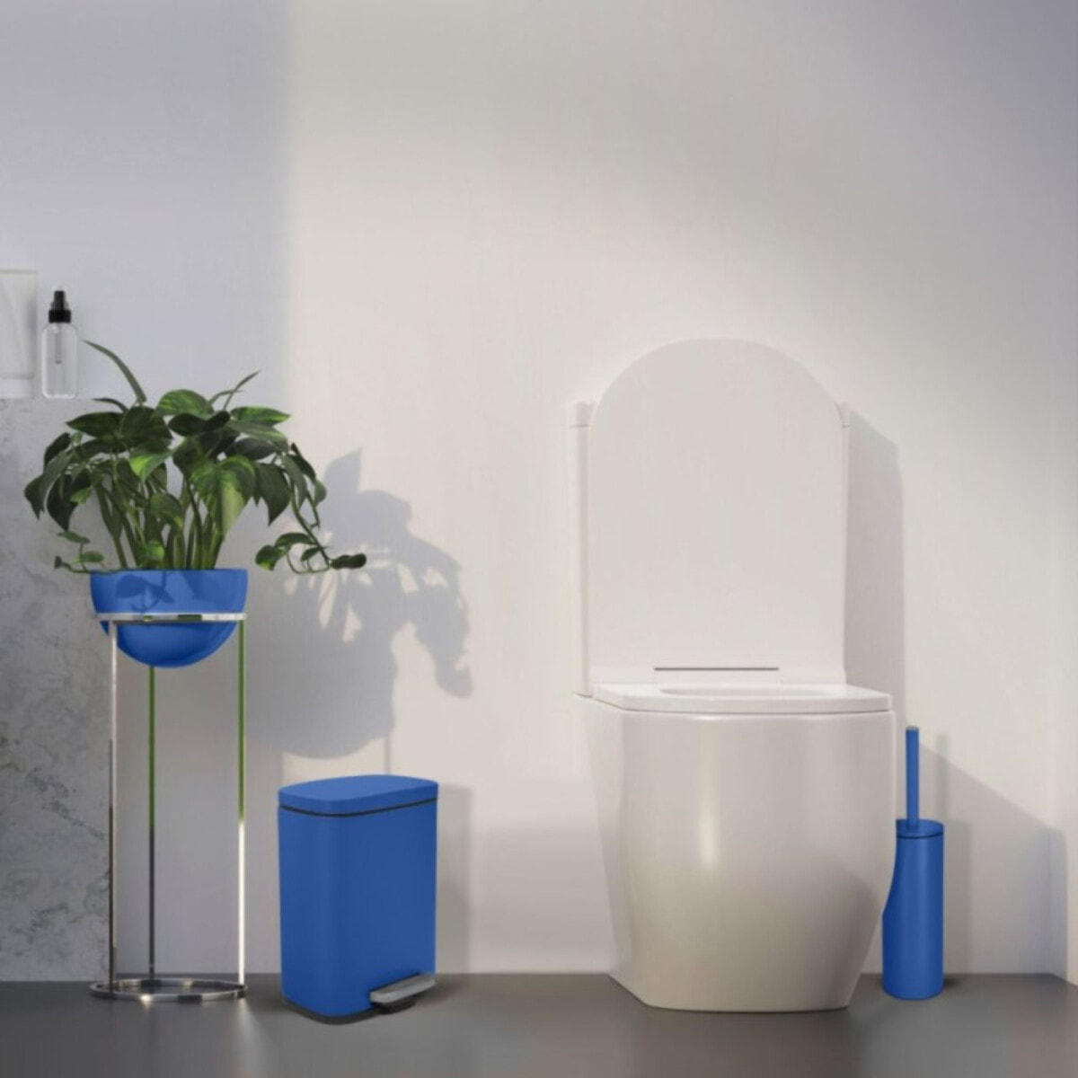 Set Poubelle à  pédale 5L & Brosse Wc AKIRA Bleu roi mat Spirella