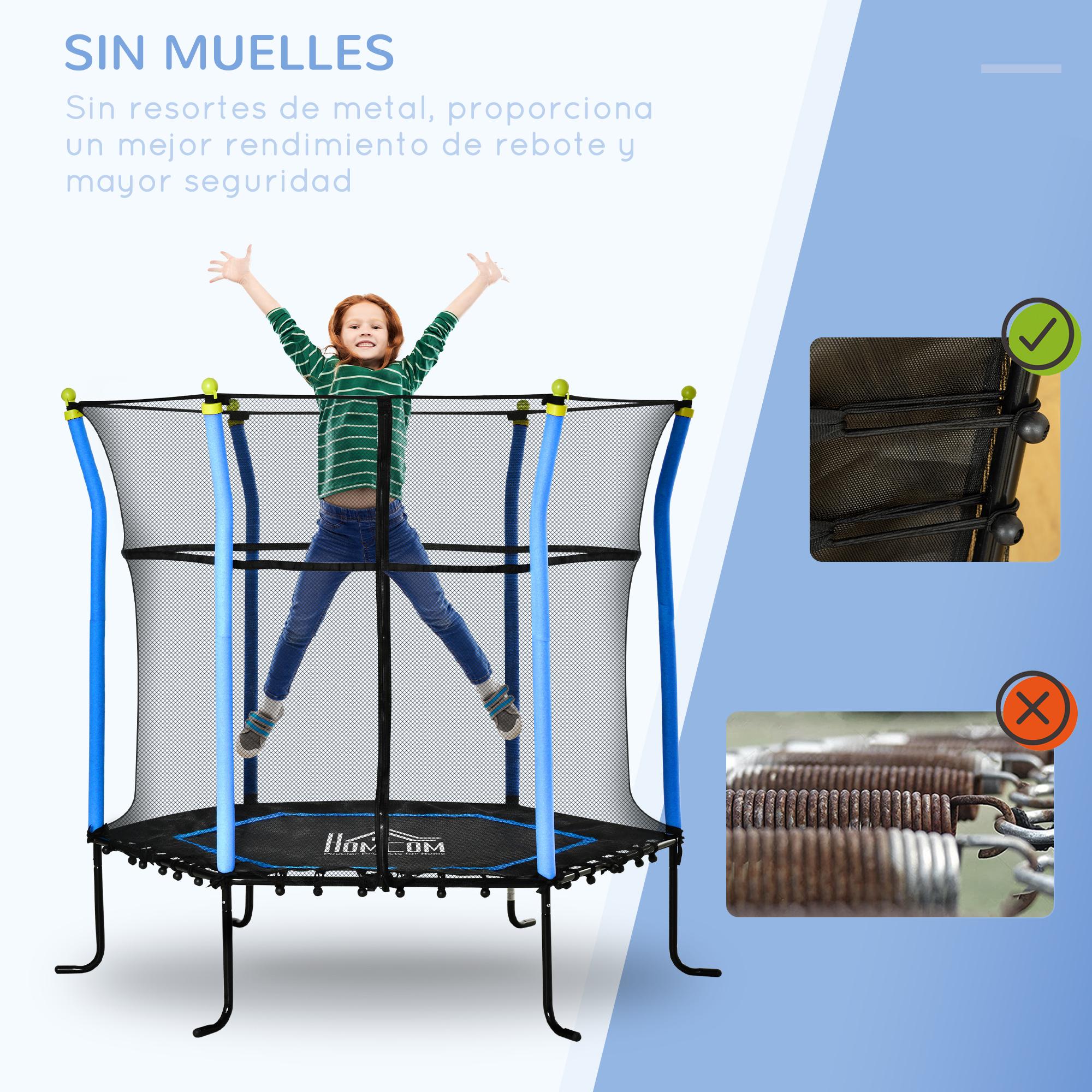 Cama Elástica Infantil de Jardín Trampolín para Niños de +3 Años con Superficie de Salto Ø120 cm Red de Seguridad Acero para Interior Exterior Ø160x163 cm Negro y Azul