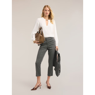 Motivi - Blusa in crêpe de chine con passante metallico - Bianco